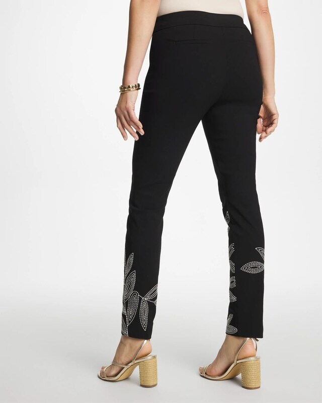 Floral Soutache Brigitte Slim Pull-On Ankle Pants - image 3